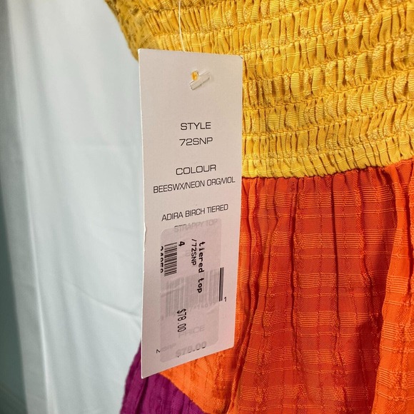 NWT French Connection Tank Womens Sz 4 Yellow Orange Purple Tiered Buttons - Picture 10 of 14
